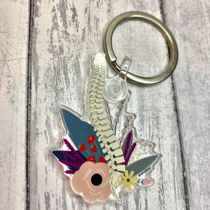 Spine Keychain | Anatomy and Plants Keychain | Anatomy and Plants Charm | Acrylic Keychain | Chiropractic | Medicine
