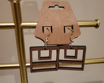 Wooden Square Earrings