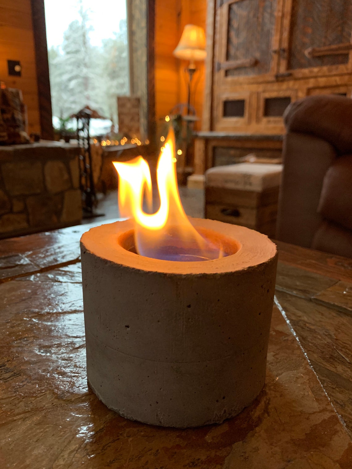 Hand Finished Mini Concrete Countertop Fire Pit Tabletop Etsy