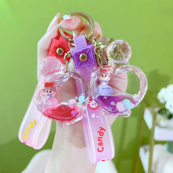 Cartoon Meerjungfrau Prinzessin Keychain|Acryl Shake Flüssige Parfümflasche|Taschenzubehör|Kleine Geschenke für Mädchen