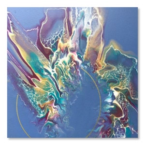 Acrylic abstract paint pour, pouring paint , pouring paint art. 30 cm x 30 cm fluid art on canvas.  One of a kind. Unique, Original. Gold.
