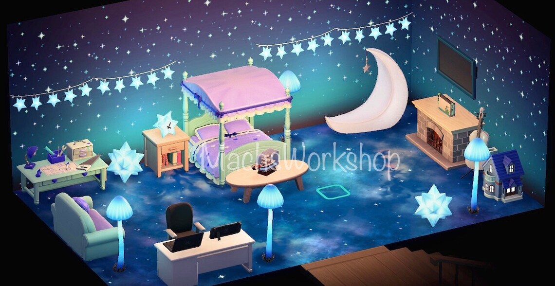 ACNH Starry Night Sky Bedroom Set ACNH Galaxy Bedroom Indoor Etsy