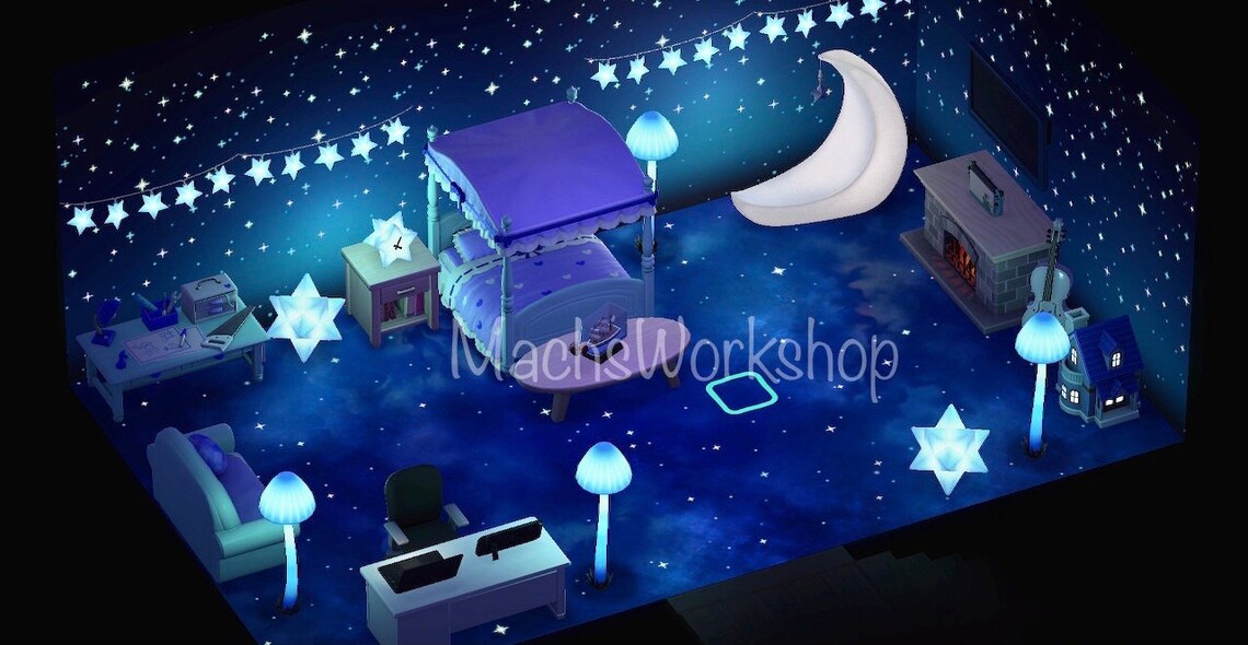 ACNH Starry Night Sky Bedroom Set ACNH Galaxy Bedroom Indoor Etsy