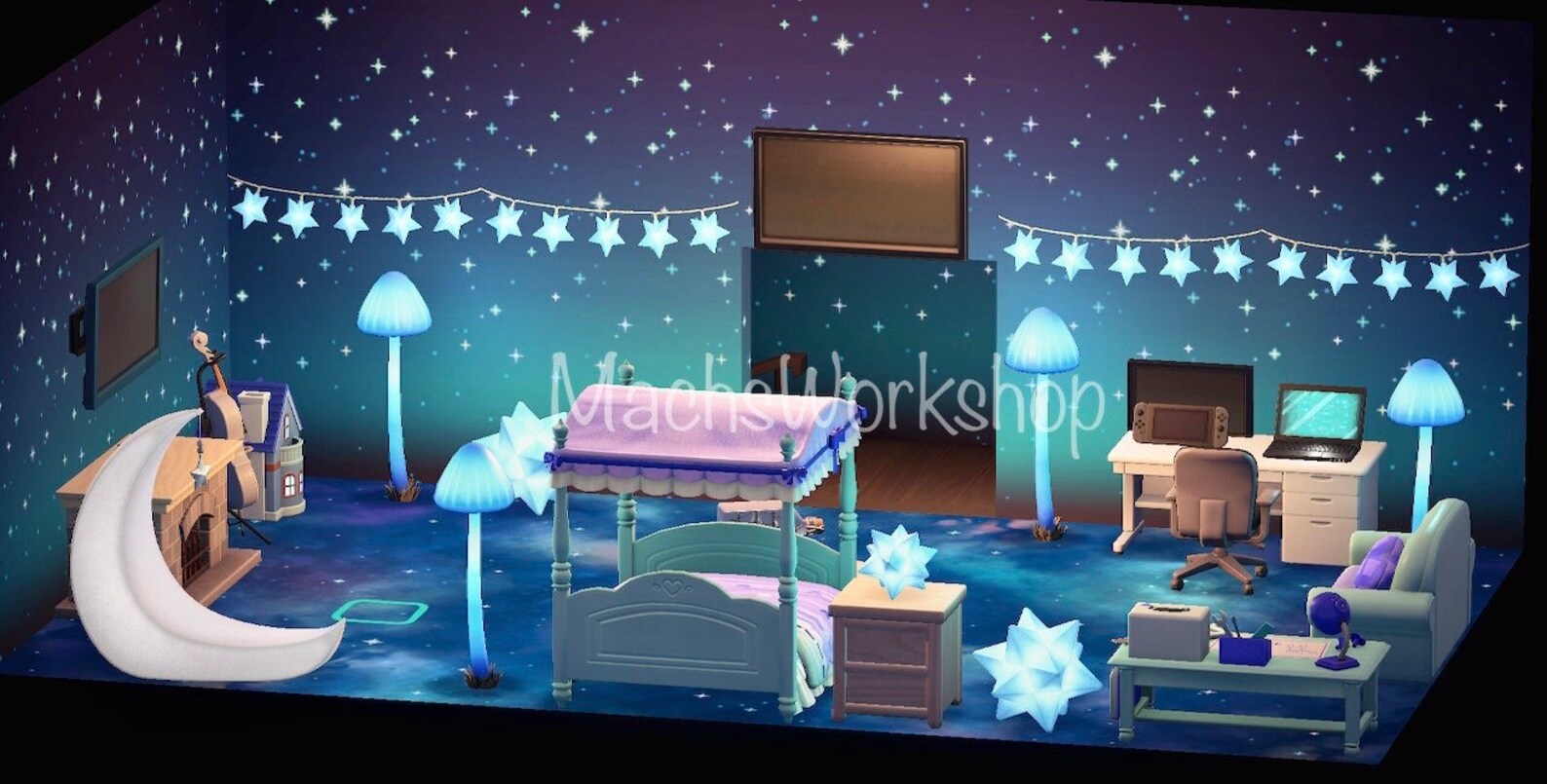 ACNH Starry Night Sky Bedroom Set ACNH Galaxy Bedroom Indoor Etsy
