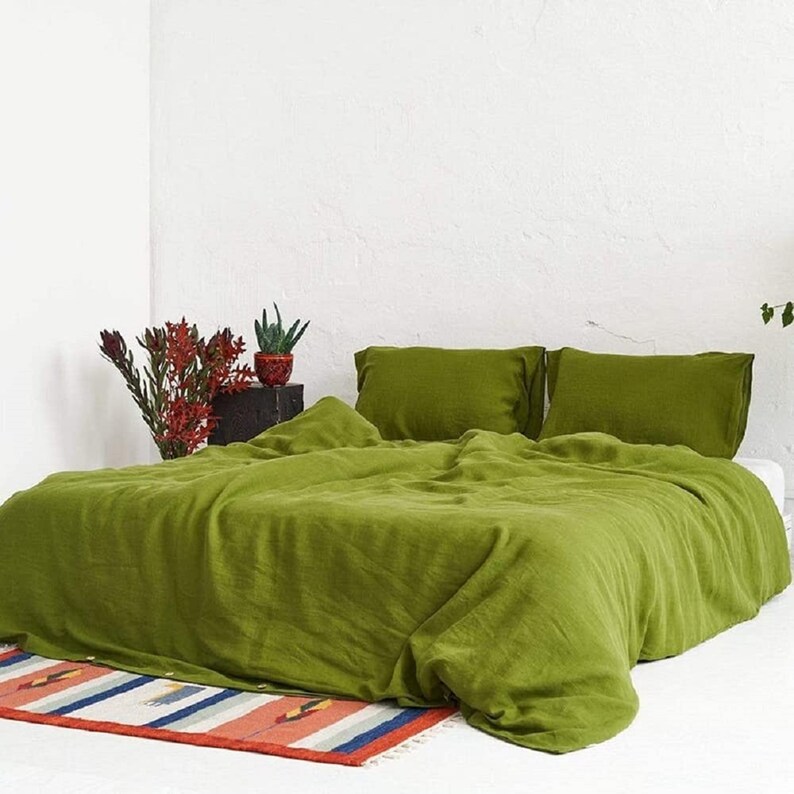 3 Piece Set Indian Linen & Cotton Handmade Bedding Set Solid Etsy