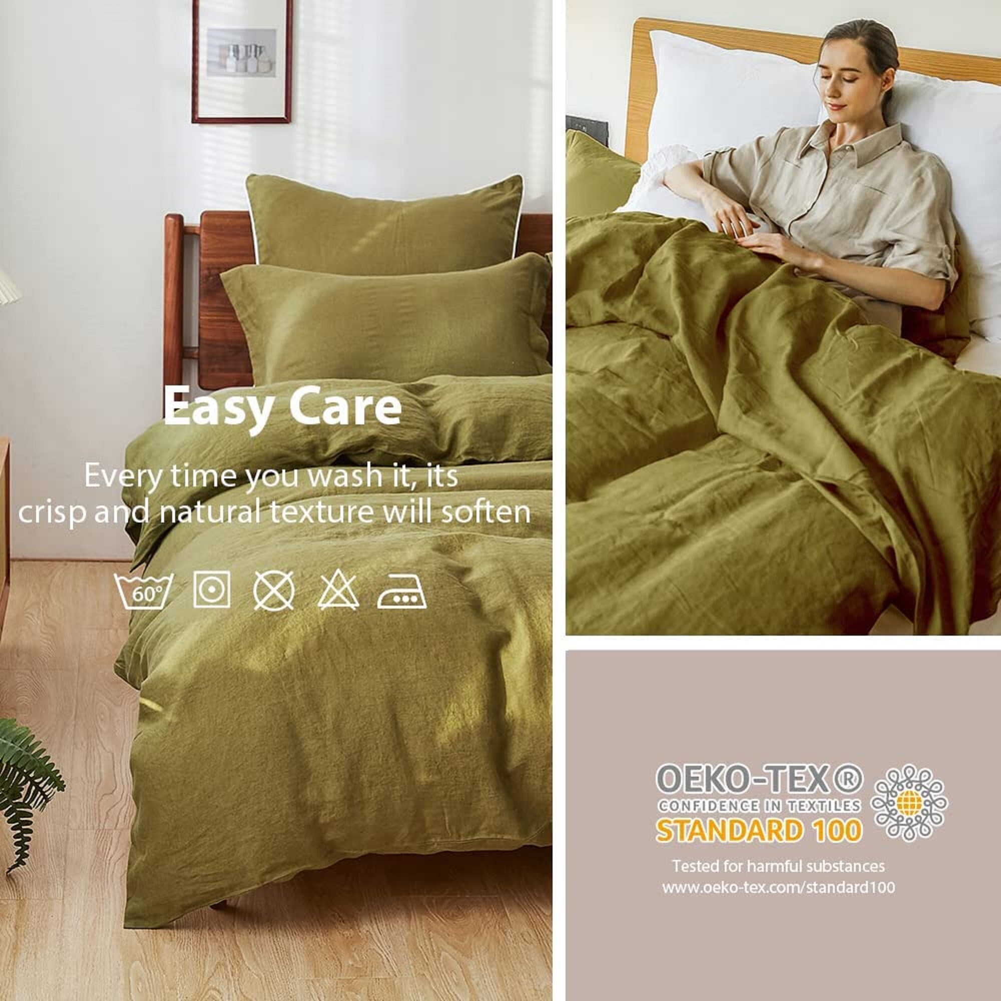 Olive Green Linen Duvet Cover Softened Linen Bedding Set Moss Etsy