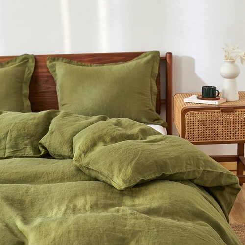 Moss Olive Washed Linen Duvet Cover Solid Green Duvet Cover Etsy