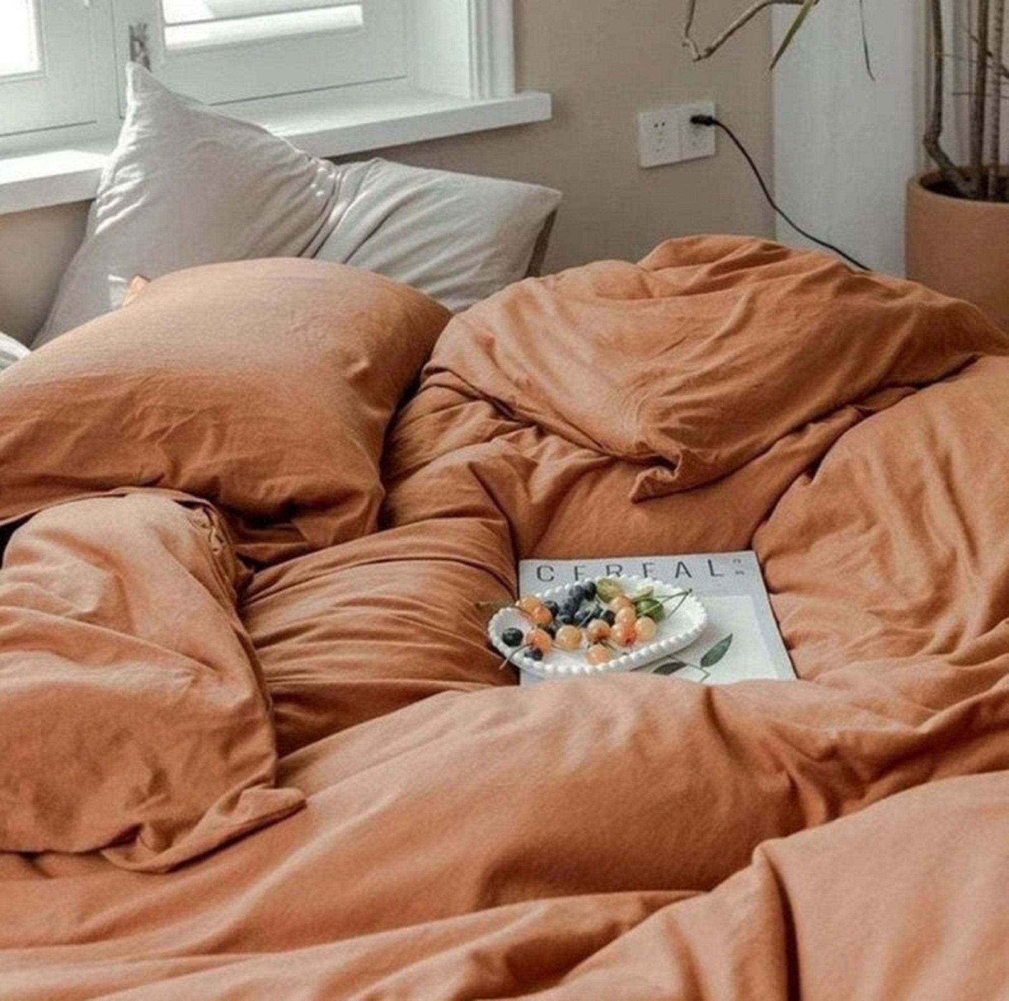 Linen Duvet Cover Rust Brown Duvet Set Comforter Set Uo Etsy UK