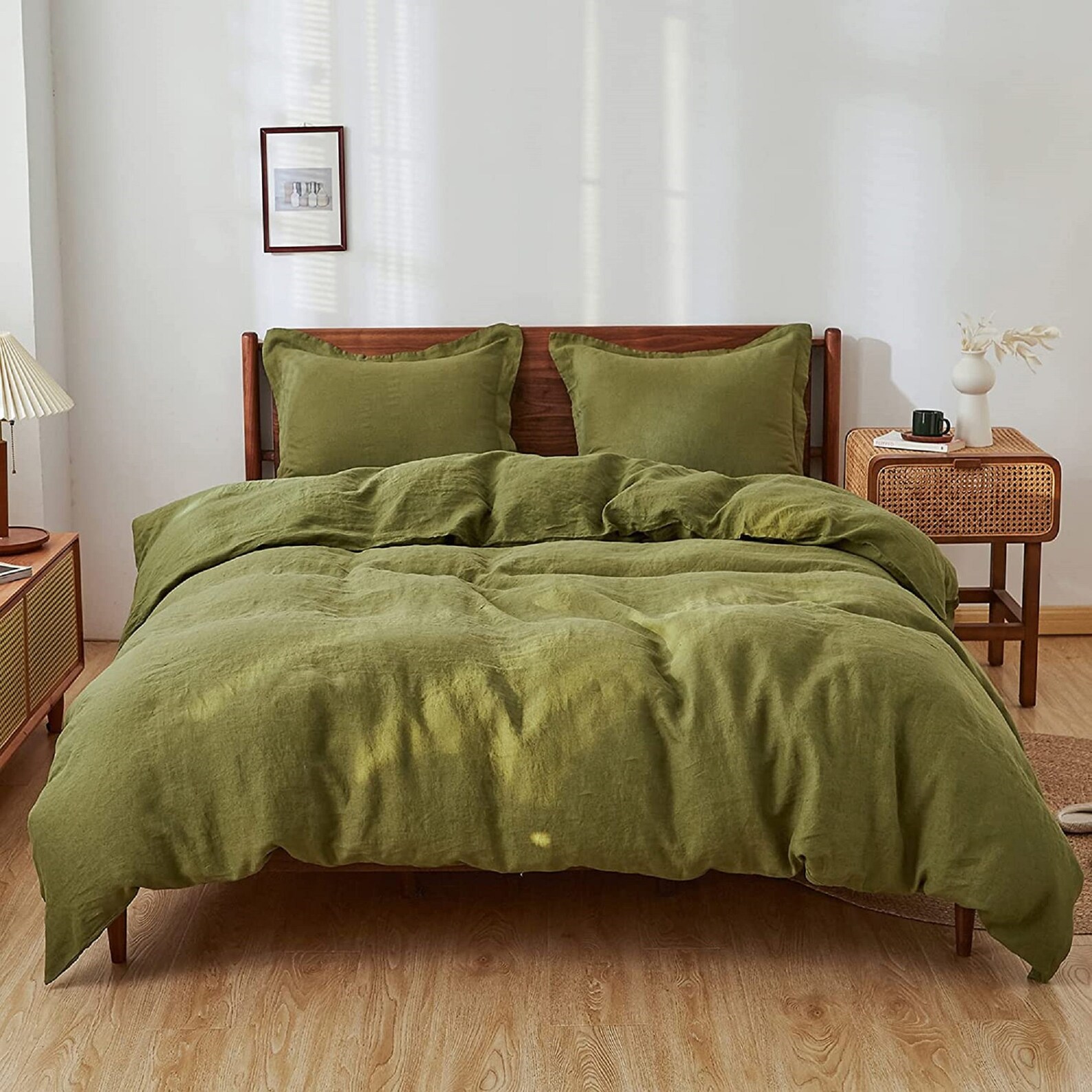 Olive Green Linen Duvet Cover Softened Linen Bedding Set Moss Etsy