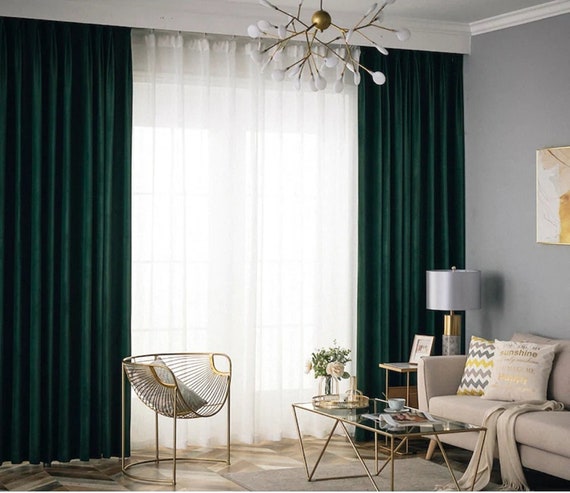 84 inch H Dark Forest Green Home Living Room Window Velvet Curtain Panel Drape 