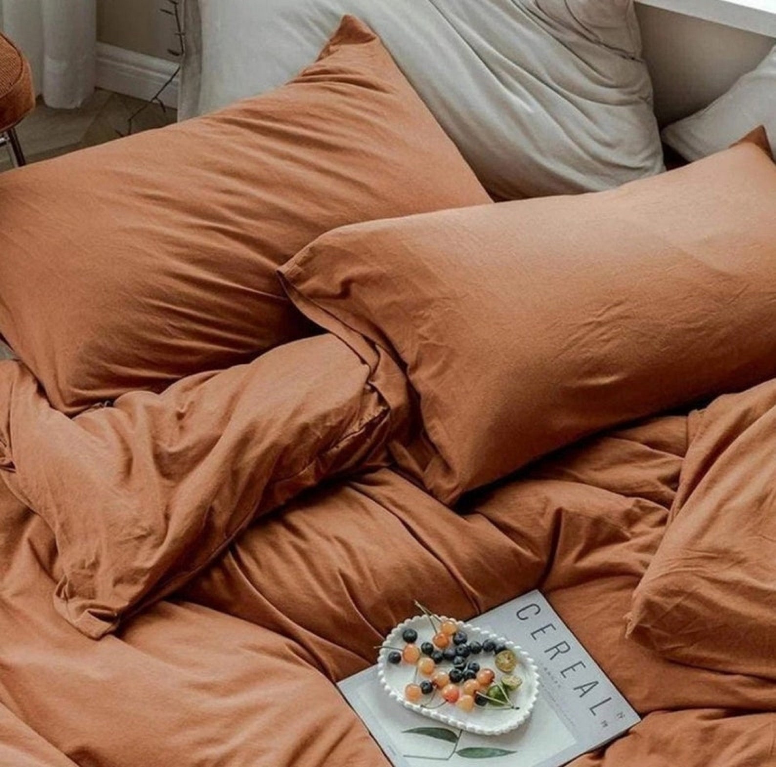 Linen Duvet Cover Rust Brown Duvet Set Comforter Set Uo Etsy UK