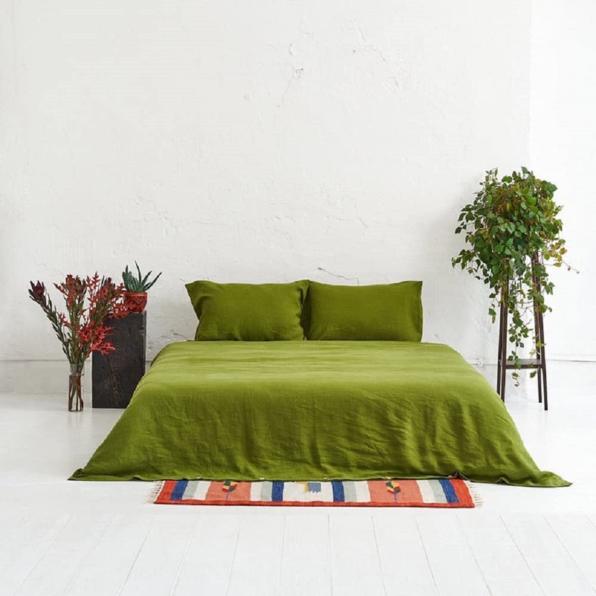 3 Piece Set Indian Linen & Cotton Handmade Bedding Set Solid Etsy