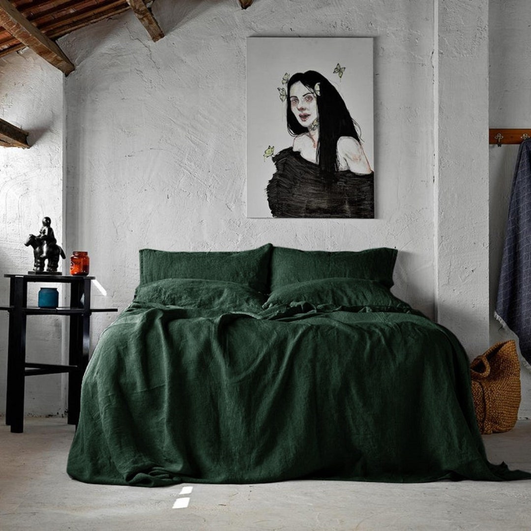 Linen Duvet Cover Dark Green Duvet Cover Stonewashed Linen Etsy