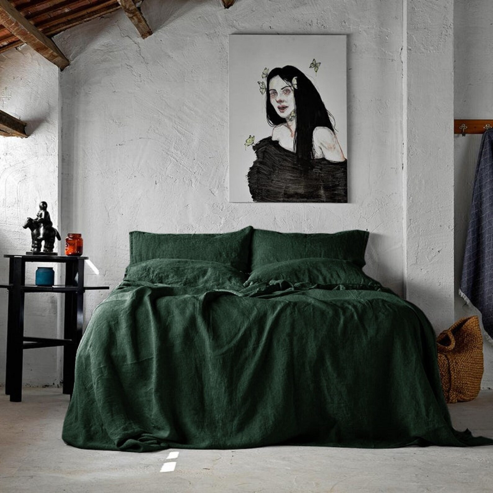 Linen Duvet Cover Dark Green Duvet Cover Stonewashed Linen Etsy