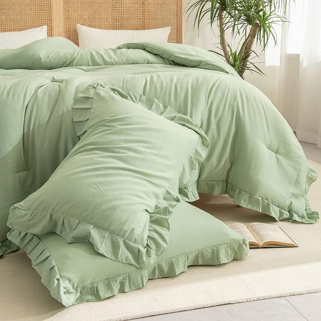 Sage Green Comforter Set Green Ruffle Comforter Ruffle Fringe Etsy