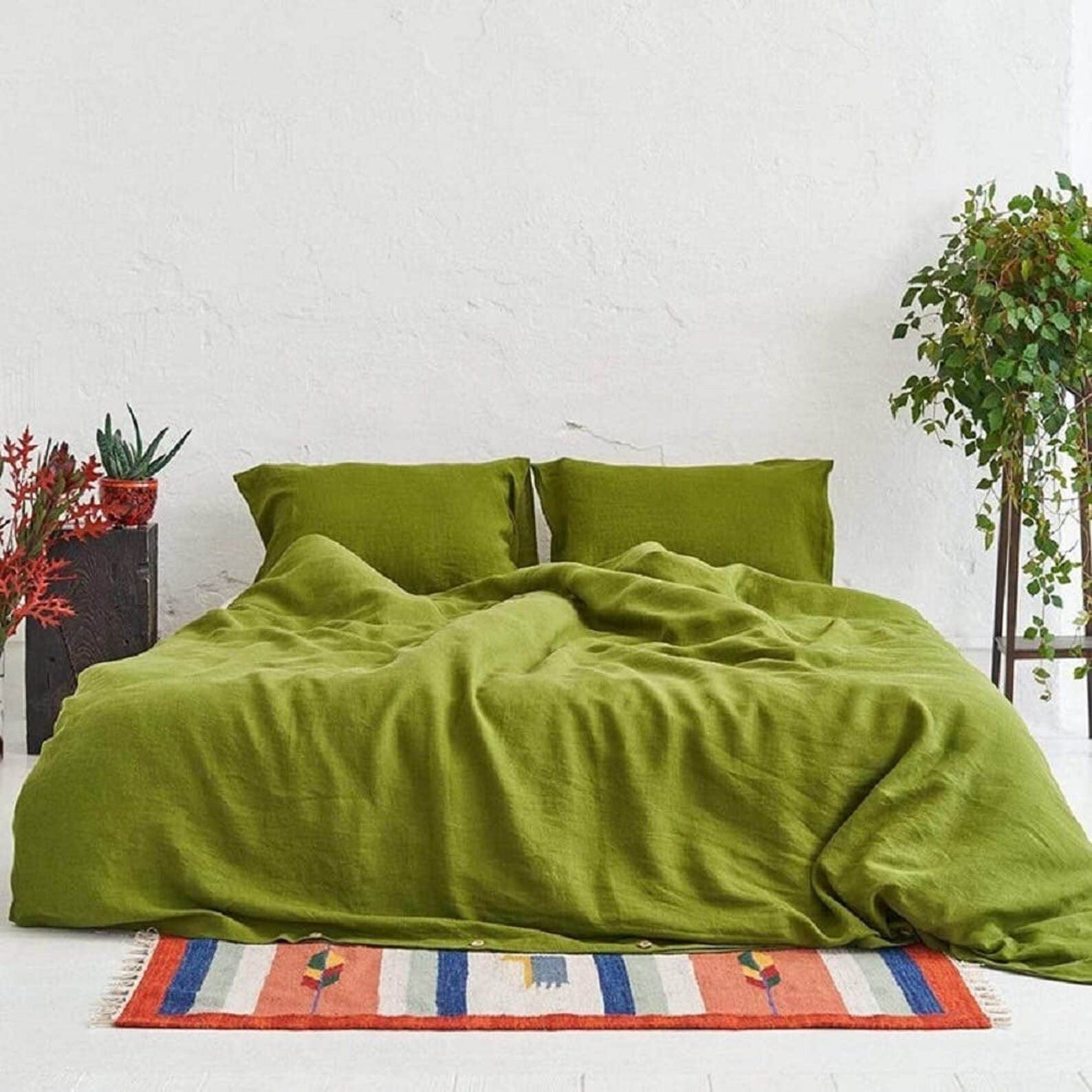 3 Piece Set Indian Linen & Cotton Handmade Bedding Set Solid Etsy