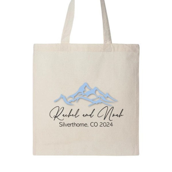 Colorado Wedding Tote, Rocky Mountain Themed Wedding Welcome Bag, Personalized Colorado Tote Bag