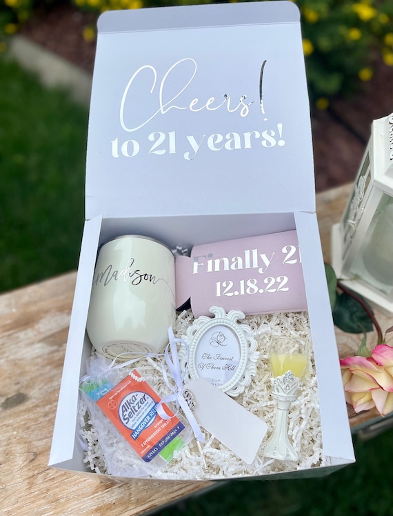 21st Birthday Gift Box Gift for 21 Year Old Birthday Gift for Her Finally 21 Legal AF Cheers to 21 Years College Birthday Gift for Her Etsy