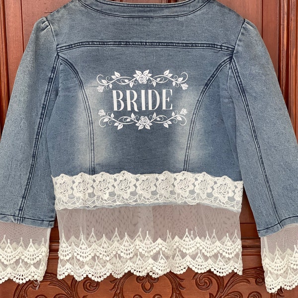 Veste De Mariée Jean, Veste Jean avec Dentelle, Veste De Mariage Jean, Veste de Fête Nuptiale, Veste Bachelorette Jean