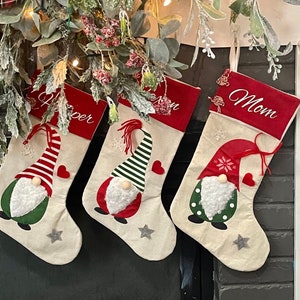 Gnome stocking, Gnome Christmas, Personalized Stocking, Rustic Christmas, Country Christmas