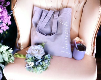 Lavendel Brautjungfer Tote, personalisierte Tasche, Trauzeugin Tasche, Hochzeit Willkommenstasche, personalisierte Willkommenstasche