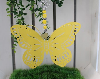 Fensterdeko, Fensterhänger Schmetterling 20 x 14 cm, Metall, gelb, Home Deko, Geschenkidee, Landhausstil