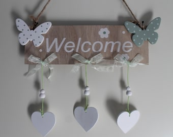 Deko Schild, Hänge Deko, Wand Schild, Tür Schild, Schild zum Hängen, Schild - Welcome - Dekoration, Home Deko, Geschenkidee ,Landhausstil