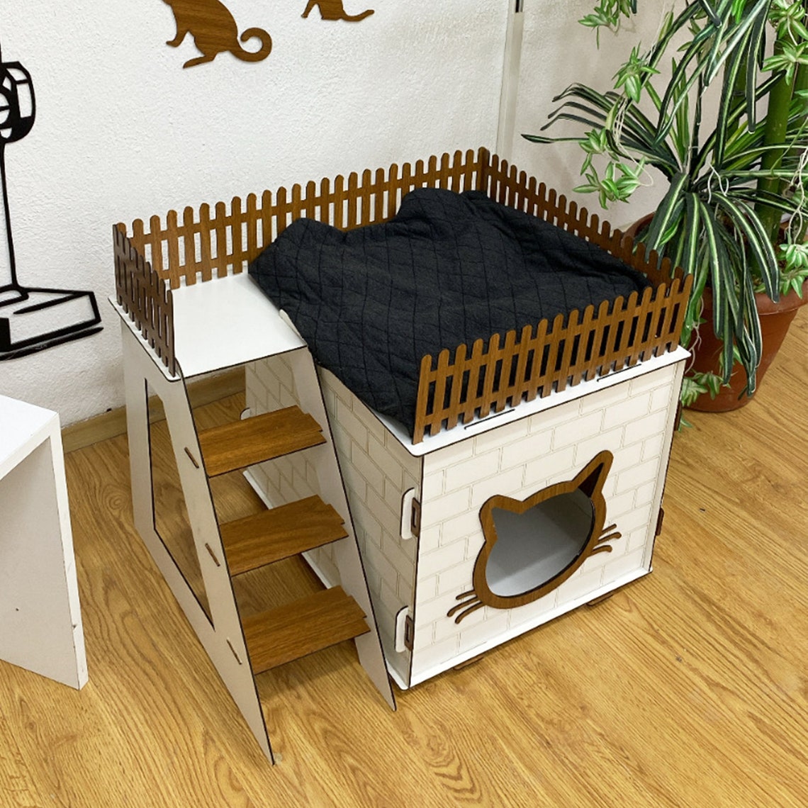 Cat Animal House Cat House Cat Bad Modern Cat House Etsy