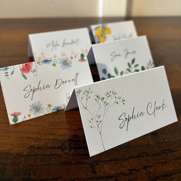 Wedding Name Cards | Name Tags | Place Cards | Floral | Lemons |  Gypsophila | Eucalyptus | Flowers | Wedding Table | Guest Name Tags