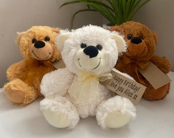 Teddy Bear with personalised message (super soft touch white, brown or beige teddy bears)