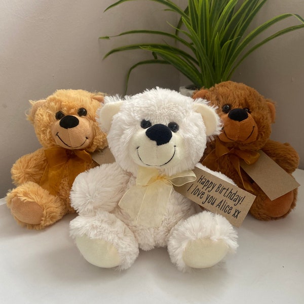 Teddy Bear with personalised message (super soft touch white, brown or beige teddy bears)