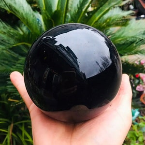 Large Natural Black Obsidian Sphere Crystal Ball + Pedestal