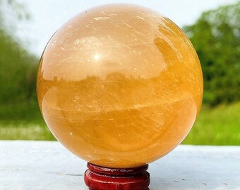 2.9 Inch Satin Crystals Golden Yellow Quartz Sphere Crystal Healing Ball Autumn Smiles & Riches Manifestation Orb Burnt Orange Beauty Premium P05 