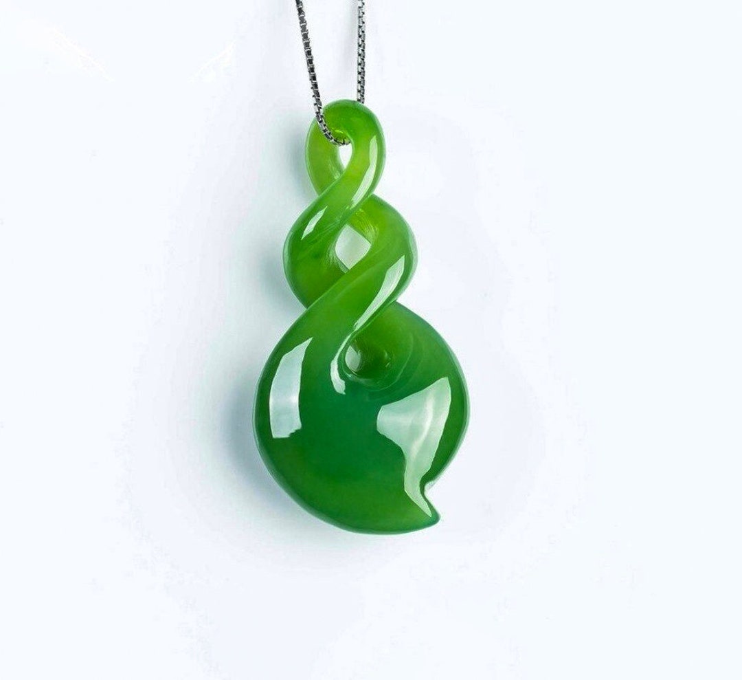 Green Jade Necklace Spiral Heart Handcarved Heart Shaped Jade Pendant
