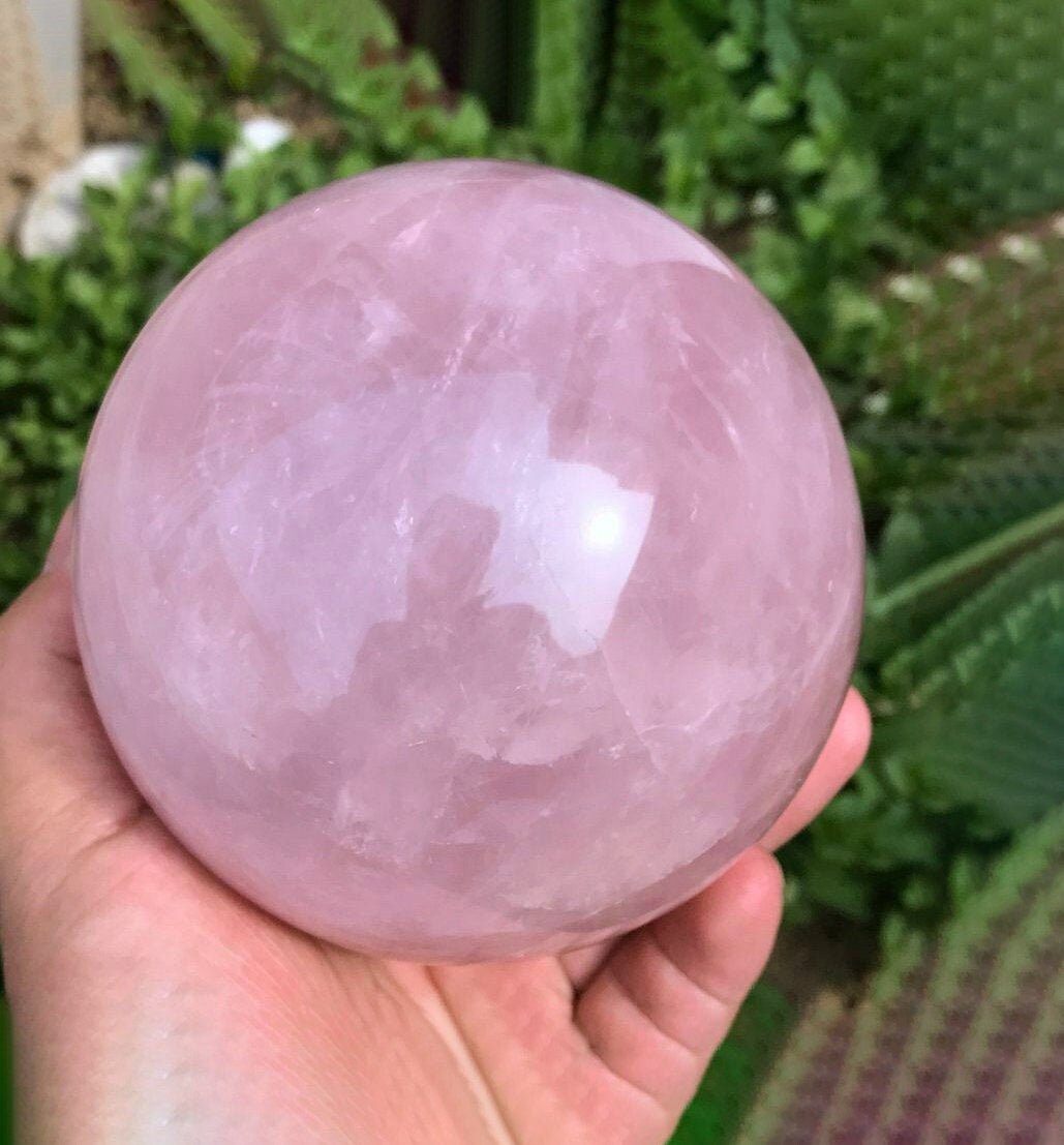 Large Pink Rose Quartz Sphere - Natural Pink Rose Quartz Crystal Ball…