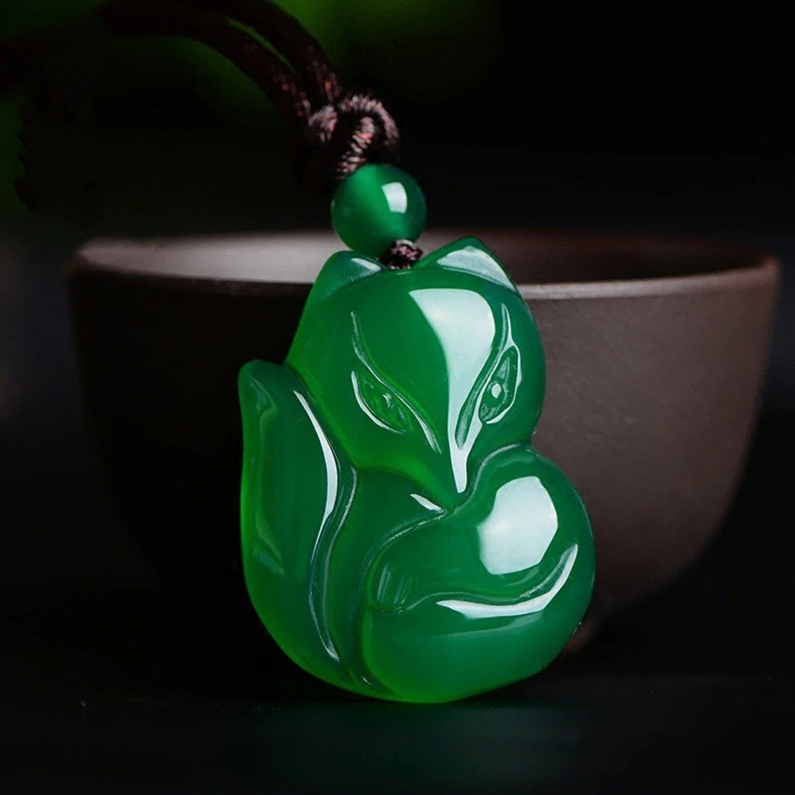 Natural Jade Fox Pendant Carved Fox Jade Pendant Necklace Etsy