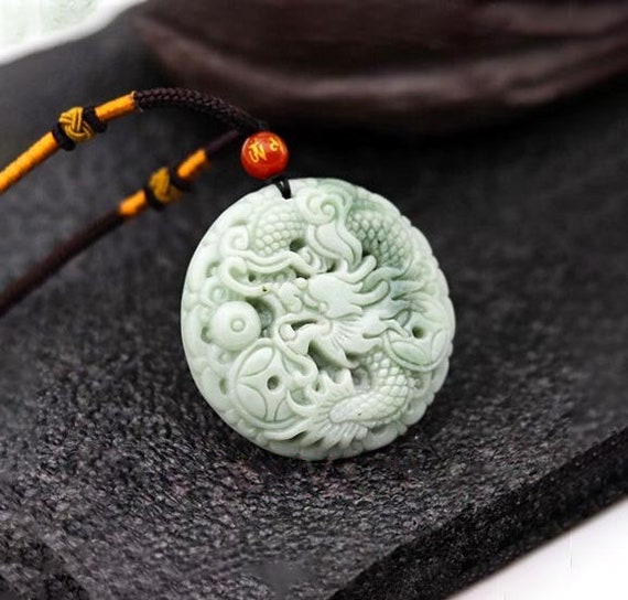 White Green Jade Dragon Pendant Unique Dragon Carving - Etsy