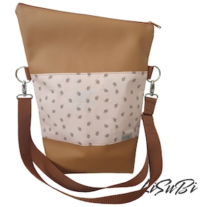 Foldover Umhängetasche Handtasche Schultertasche Damen mit Lederimitat Punkte Braun
