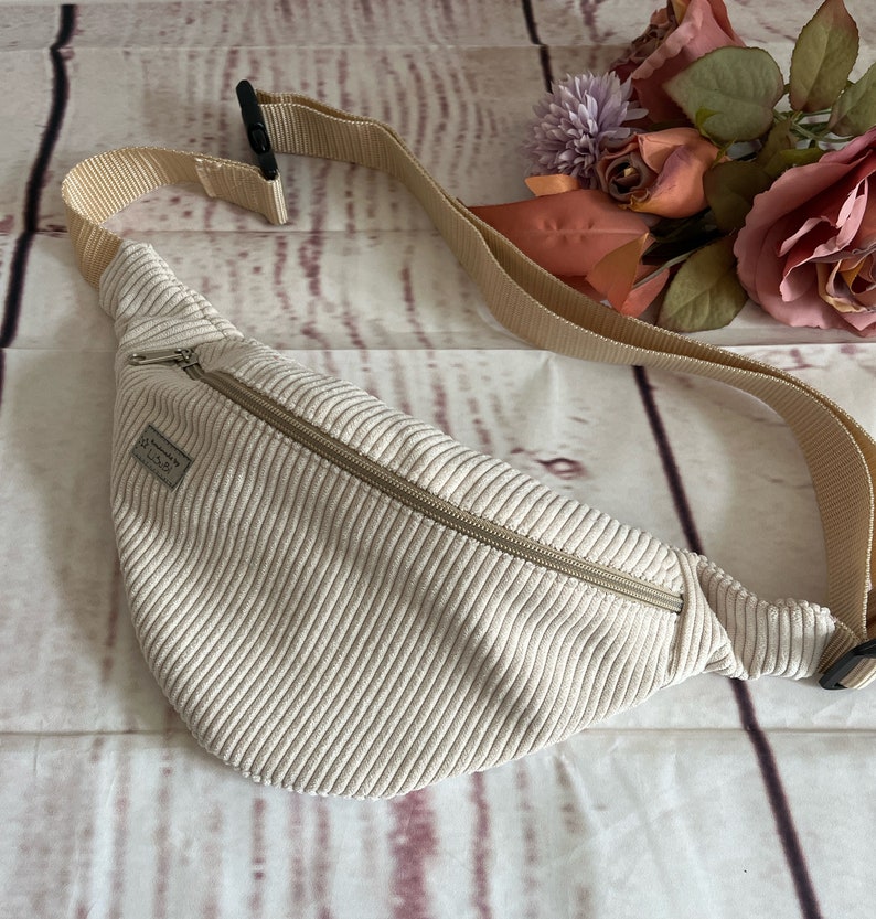 Bauchtasche Hüfttasche Cord Crossbody Beige Bild 1