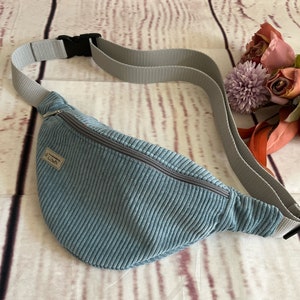 Bum bag hip bag corduroy crossbody light blue