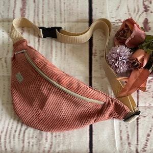 Bauchtasche Hüfttasche Cord Crossbody Korallenrot