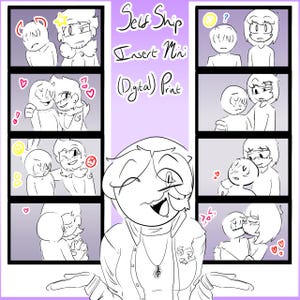 May include: Digital print with cartoon panels showing interactions between two characters. The text reads "Self Ship Insert Mini (Digital) Print". The artwork is in black and white, with hearts and other symbols used to convey emotion.