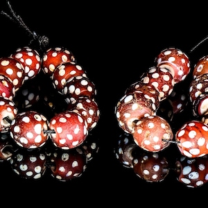 Antique Venetian African Trade White Heart &quot;Red Skunk&quot; Beads, group of 10 (0466)