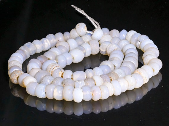 A Strand of Antique Opalescent baby Moon Beads From Ethiopia. African Trade  Glass Beads CRJP119 