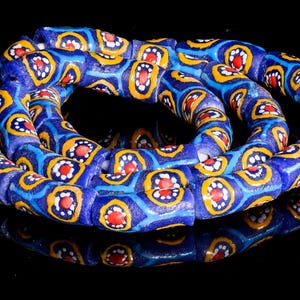 Recycled Glass Beads from Ghana - blue with multicolor pattern - M00350