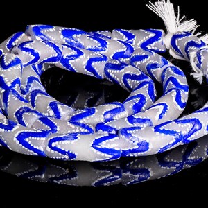 Recycled Glass Beads from Ghana - grey with blue pattern - M00347