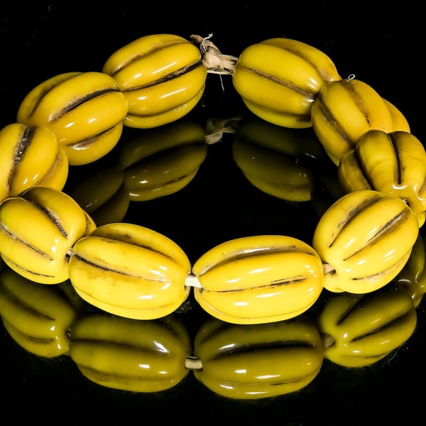 Antique Chinese Yellow Melon Beads from Irian Jaya Papua CRBM 10143