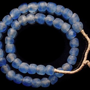 A 23&quot; Strand of Recycled Glass Beads from Ghana, Blue Swirl