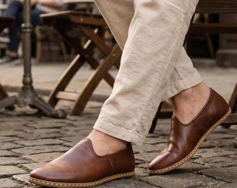 Charooq Heritage, scarpe comode da uomo in vera pelle marrone, autentici mocassini turchi yemeniti