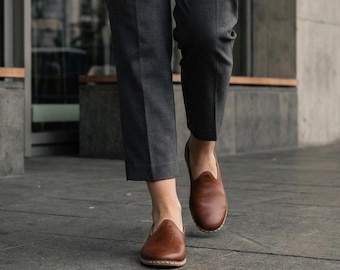 Women's Heritage, Brown Genuine Leather Turkish Shoes, Zero Drop, Indoor -Outdoor Slip Ons